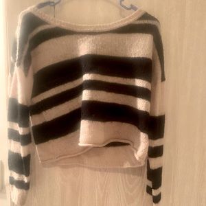 Crop top sweater with black and tan stripes
